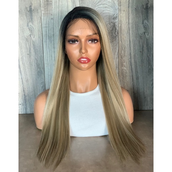 Ombre Mixed Blonde Straight Lace Front Wig - Picture 2 of 9